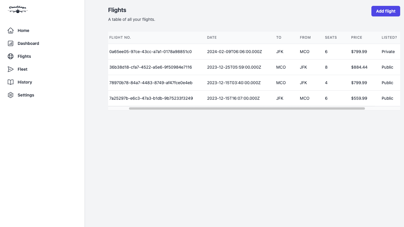 Deadlegs Flights Manager